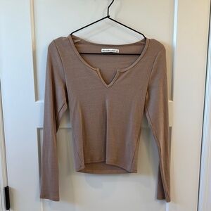 Abercrombie & Fitch Brown Long Sleeve Fitted Crop Shirt